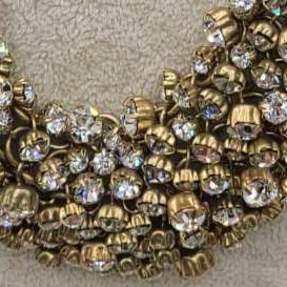 J Crew Clear Crystal Gold Tone Bib Necklace Vintage - Picture 12 of 12